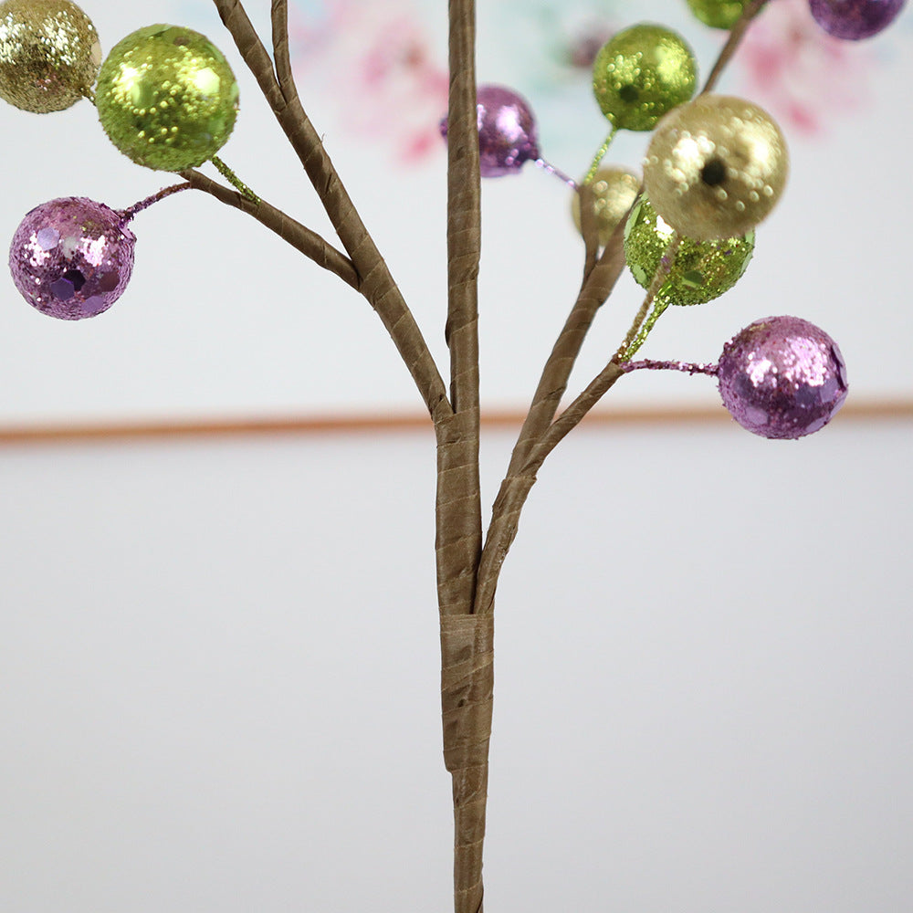 45cm Künstliche Holly Beeren Zweige - Buntmischung Lila Gold Grün | Weihnachtsdeko für Christbaumschmuck Adventskranz Türkranz