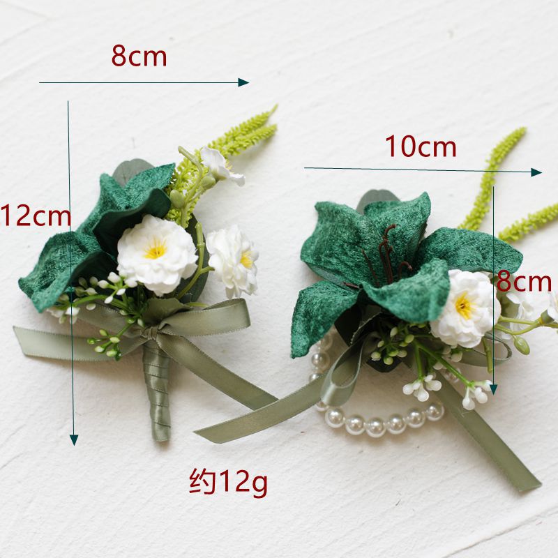 Künstliche Lilien-Wrist-Corsage- und Boutonniere-Set aus retro-Velours für Hochzeitsfeiern