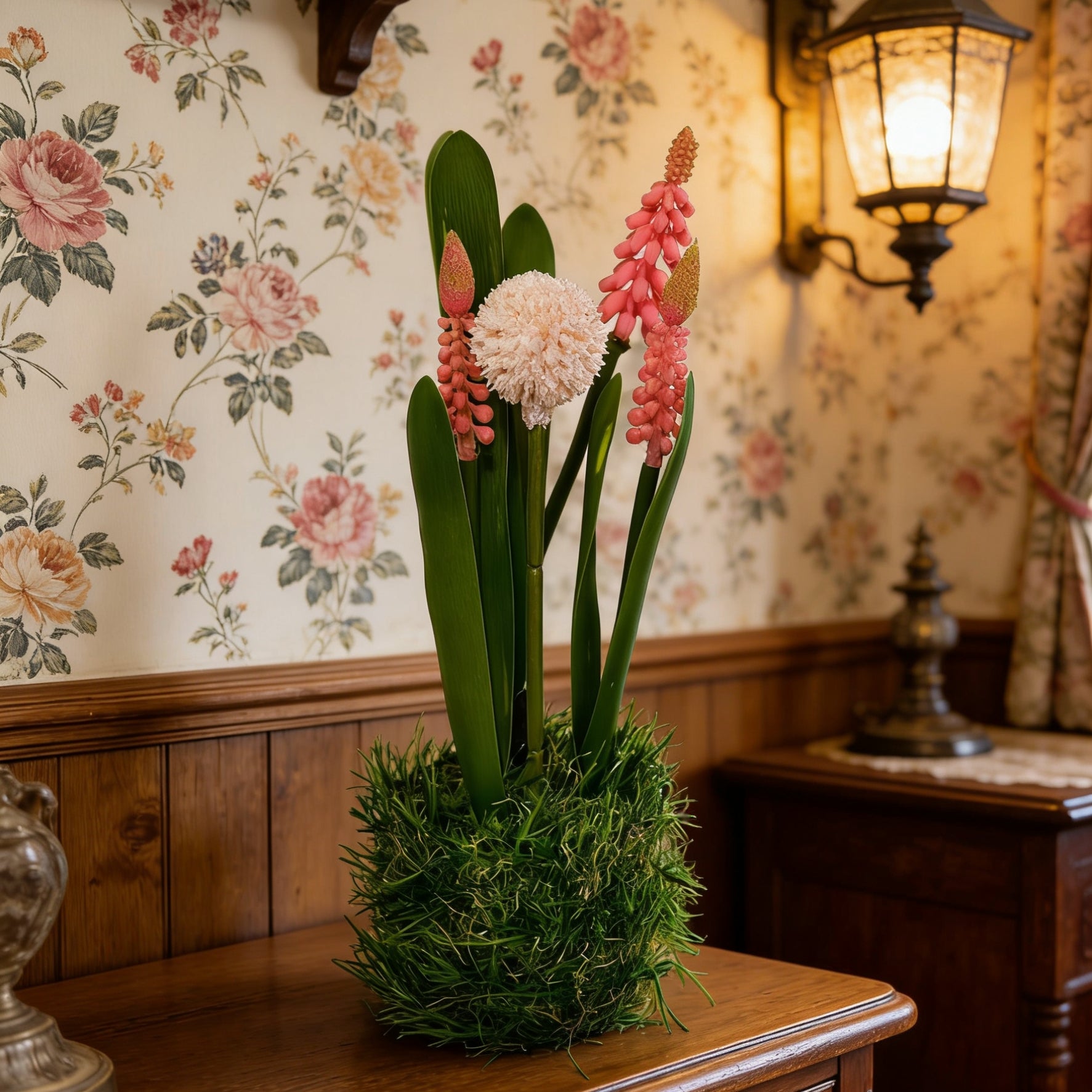 2erSet Künstliche Traubenhyazinthen Tulpen im Gras Nest 20cm Frühjahrsdeko Frühlingsdeko