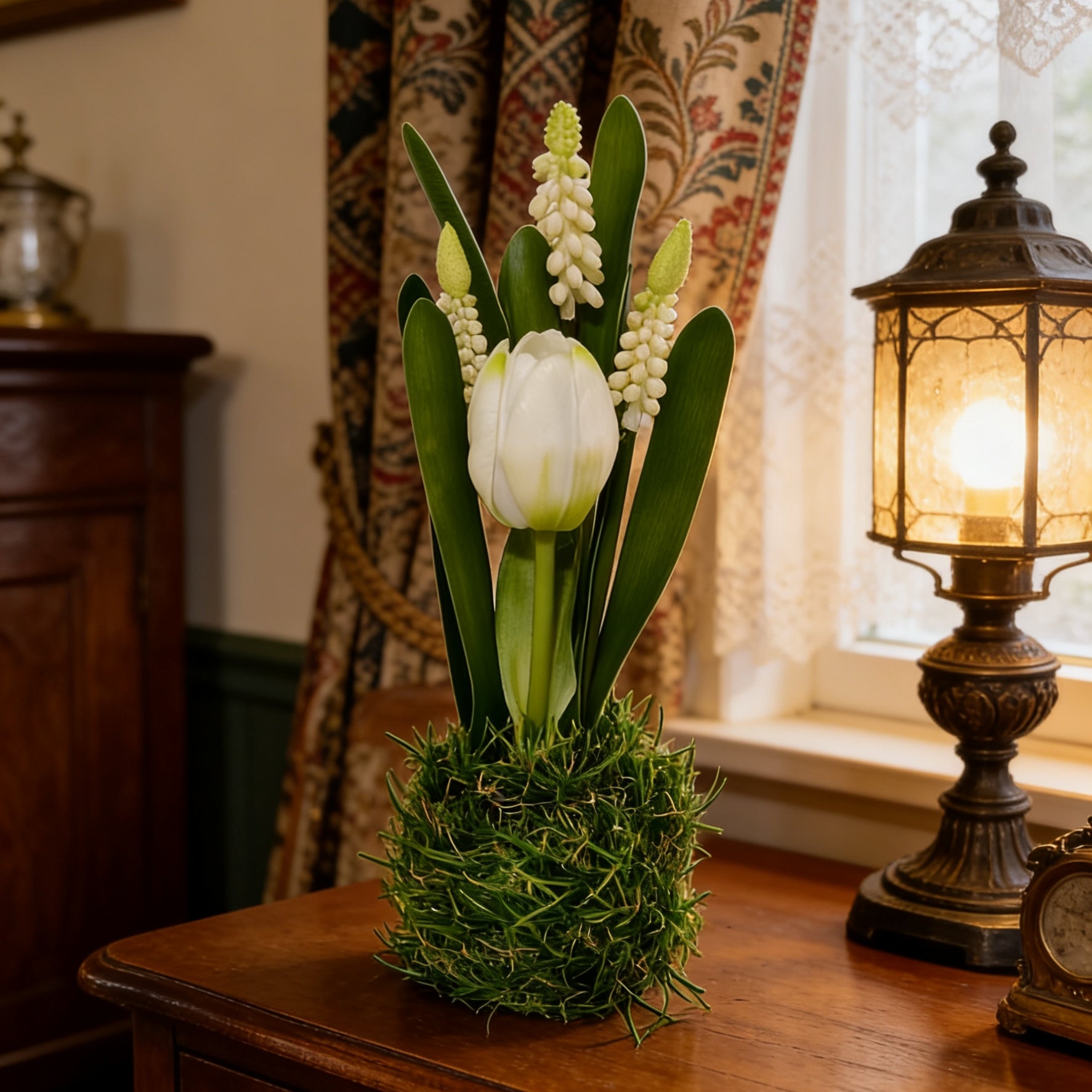 2erSet Künstliche Traubenhyazinthen Tulpen im Gras Nest 20cm Frühjahrsdeko Frühlingsdeko