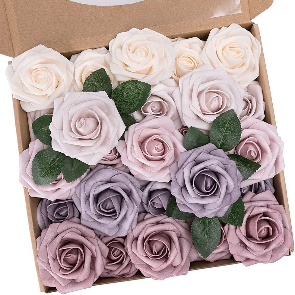Blumenkasten-Schaum-PE-Rosen (25 Stück pro Packung) mit Stängel und Sockel - Simulationsblumen Ideal für DIY-Blumenarrangements, Hochzeitsdekoration und Partydekoration