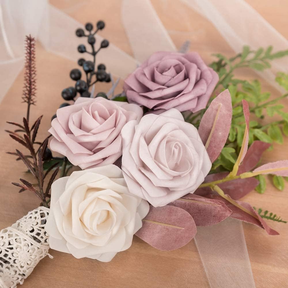 Blumenkasten-Schaum-PE-Rosen (25 Stück pro Packung) mit Stängel und Sockel - Simulationsblumen Ideal für DIY-Blumenarrangements, Hochzeitsdekoration und Partydekoration