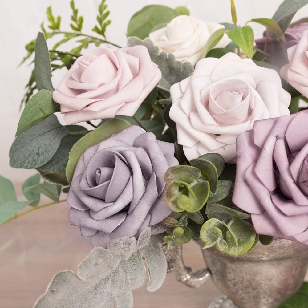 Blumenkasten-Schaum-PE-Rosen (25 Stück pro Packung) mit Stängel und Sockel - Simulationsblumen Ideal für DIY-Blumenarrangements, Hochzeitsdekoration und Partydekoration