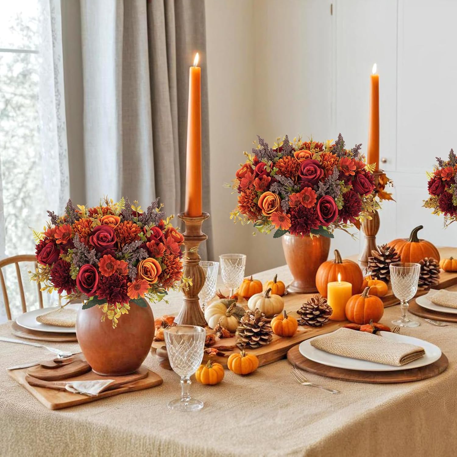 34 cm Künstliche Herbstblumen 2 Bündel Künstlich Herbststrauß Herbstblumen Wie Echt Kunstblumen Herbst Deko Seidenblumen Kunstblumenstrauß für Tischdeko Hochzeit Wohnzimmer Vase Herbst Dekoration