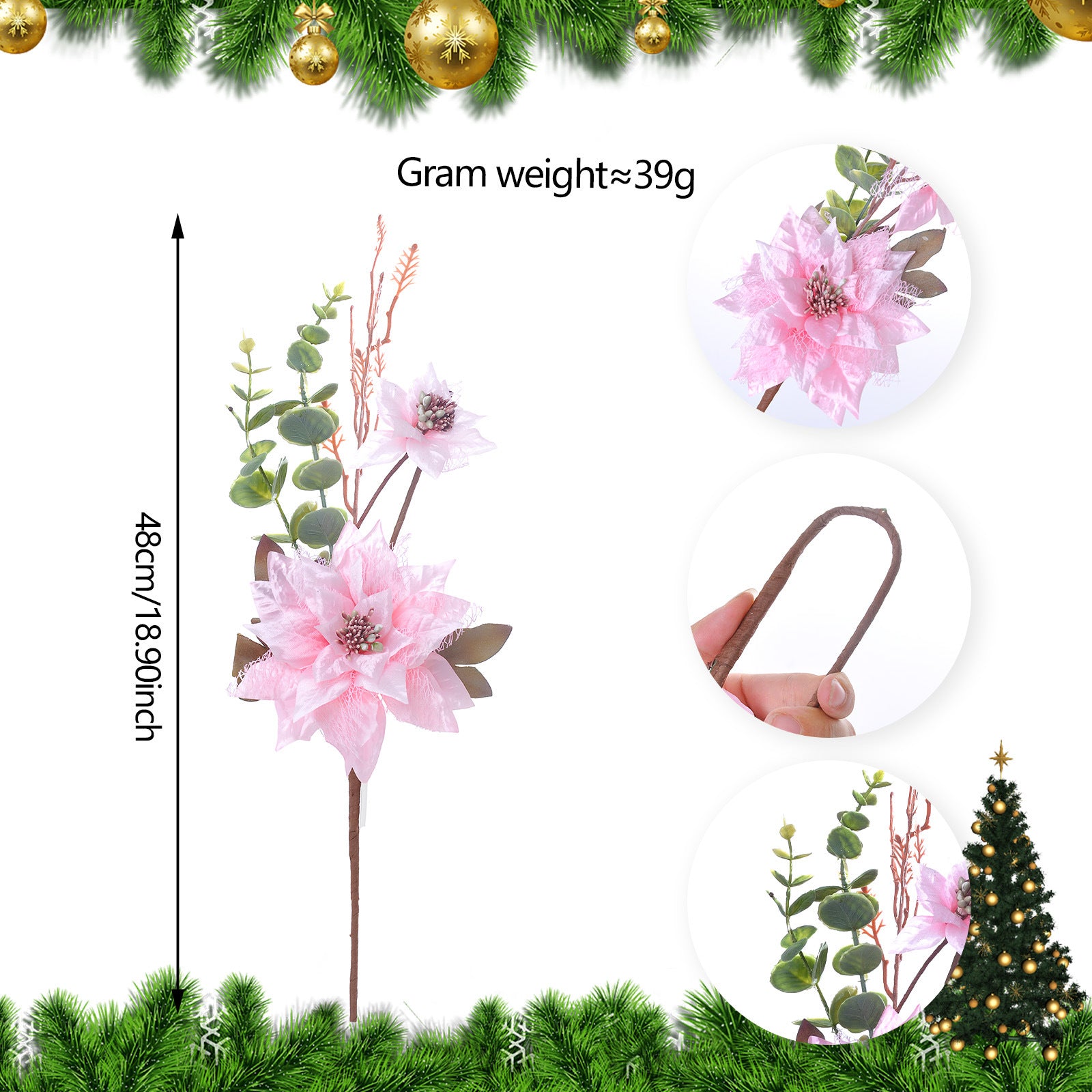 23 Modelle Künstliche Weihnachts-Kiefernnüsse & Beerensteckzweige – Rote & Weiße Beeren, Kiefernnüsse für Weihnachtsbaum, Kränze & Festliche Deko