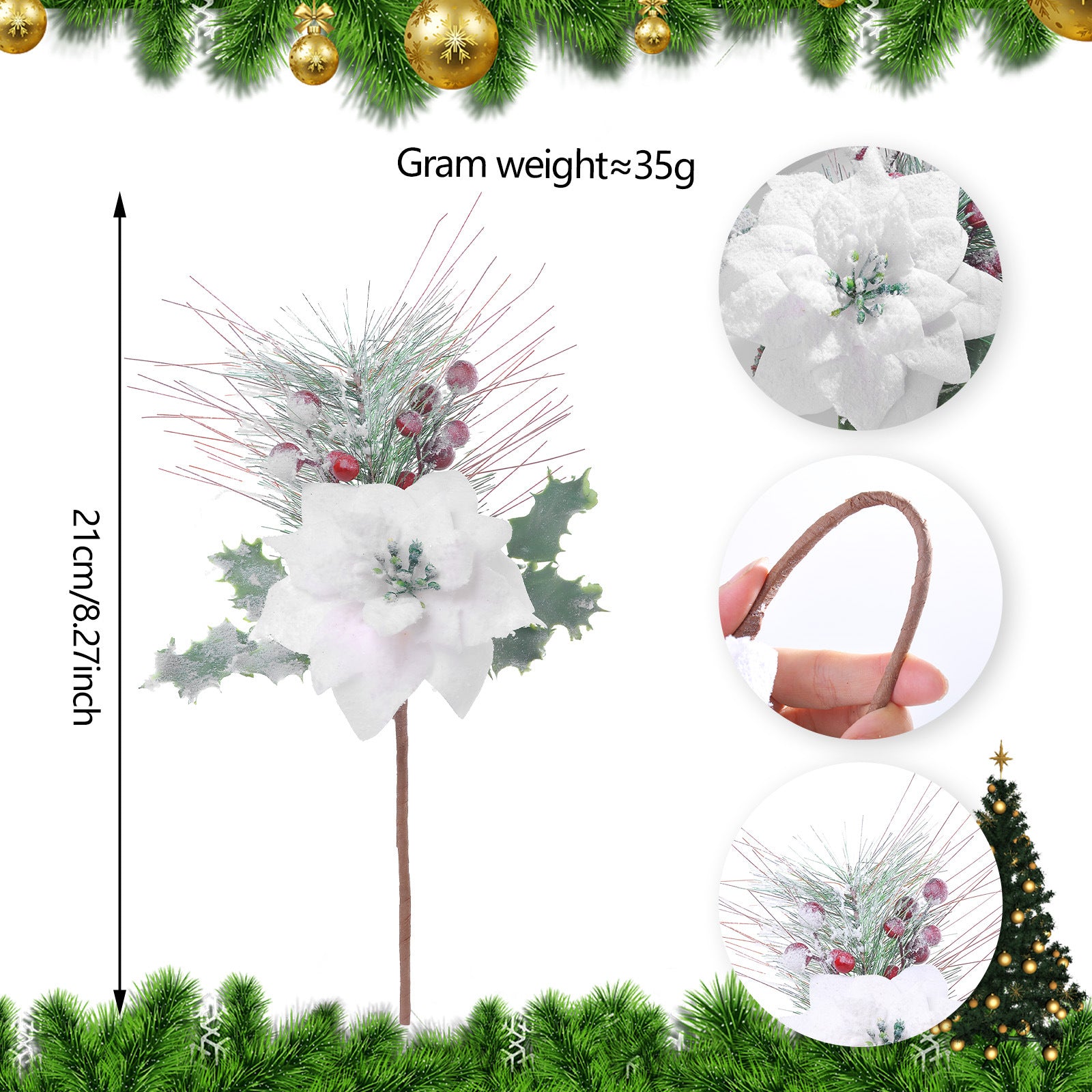 23 Modelle Künstliche Weihnachts-Kiefernnüsse & Beerensteckzweige – Rote & Weiße Beeren, Kiefernnüsse für Weihnachtsbaum, Kränze & Festliche Deko