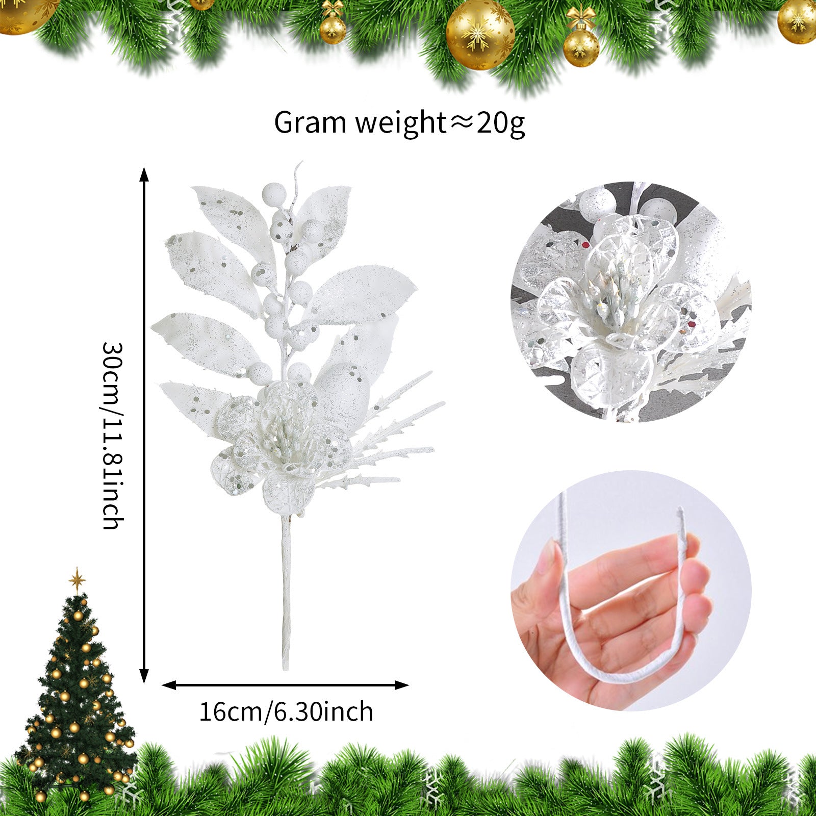 23 Modelle Künstliche Weihnachts-Kiefernnüsse & Beerensteckzweige – Rote & Weiße Beeren, Kiefernnüsse für Weihnachtsbaum, Kränze & Festliche Deko