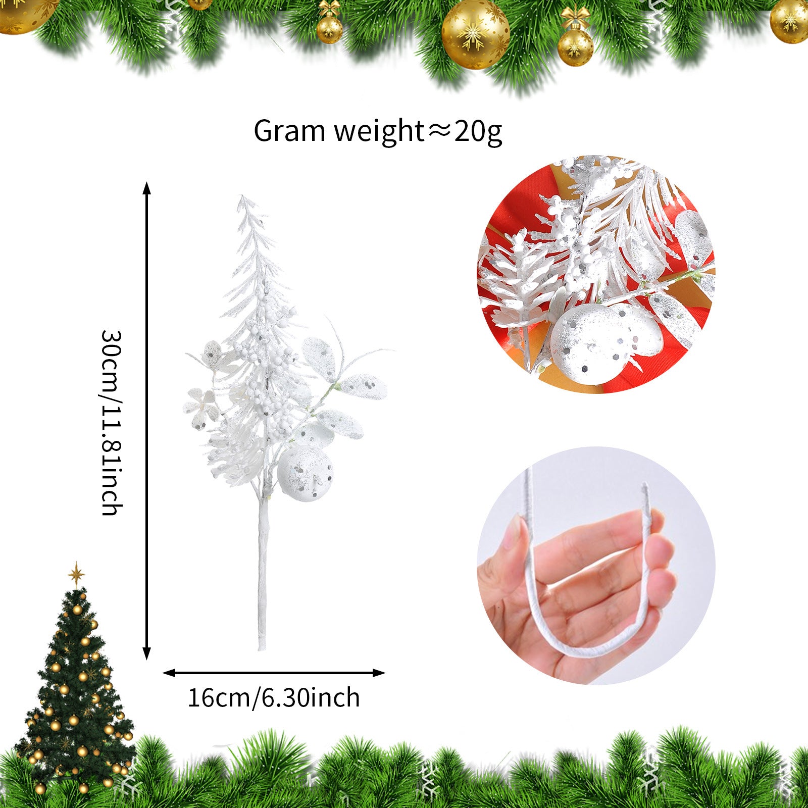 23 Modelle Künstliche Weihnachts-Kiefernnüsse & Beerensteckzweige – Rote & Weiße Beeren, Kiefernnüsse für Weihnachtsbaum, Kränze & Festliche Deko