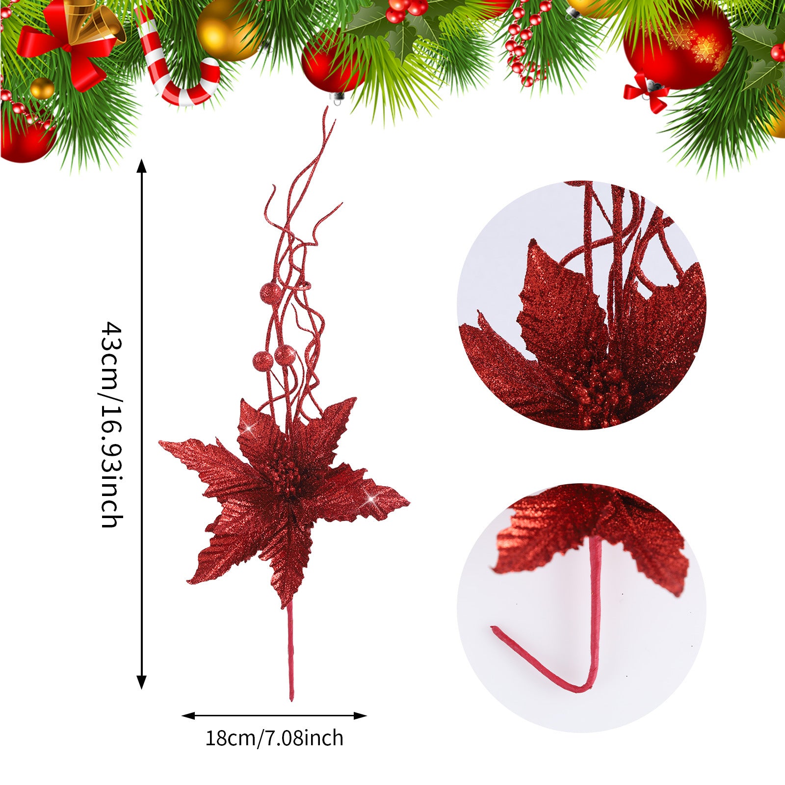 23 Modelle Künstliche Weihnachts-Kiefernnüsse & Beerensteckzweige – Rote & Weiße Beeren, Kiefernnüsse für Weihnachtsbaum, Kränze & Festliche Deko