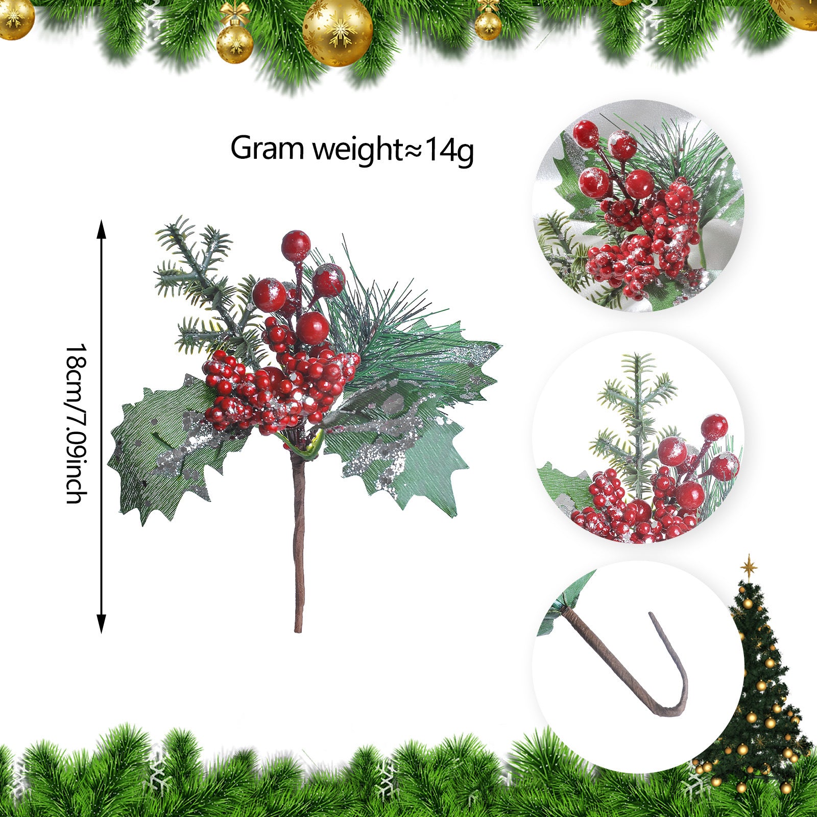 23 Modelle Künstliche Weihnachts-Kiefernnüsse & Beerensteckzweige – Rote & Weiße Beeren, Kiefernnüsse für Weihnachtsbaum, Kränze & Festliche Deko