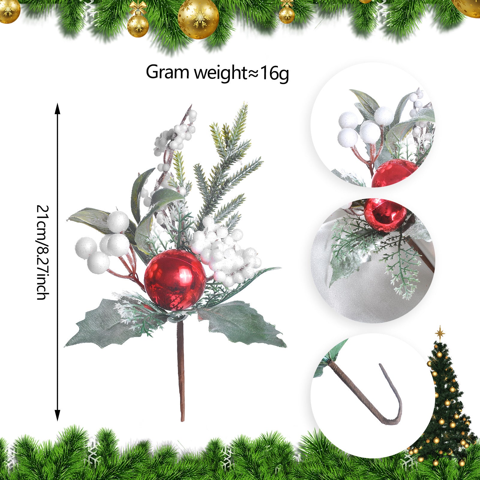 23 Modelle Künstliche Weihnachts-Kiefernnüsse & Beerensteckzweige – Rote & Weiße Beeren, Kiefernnüsse für Weihnachtsbaum, Kränze & Festliche Deko