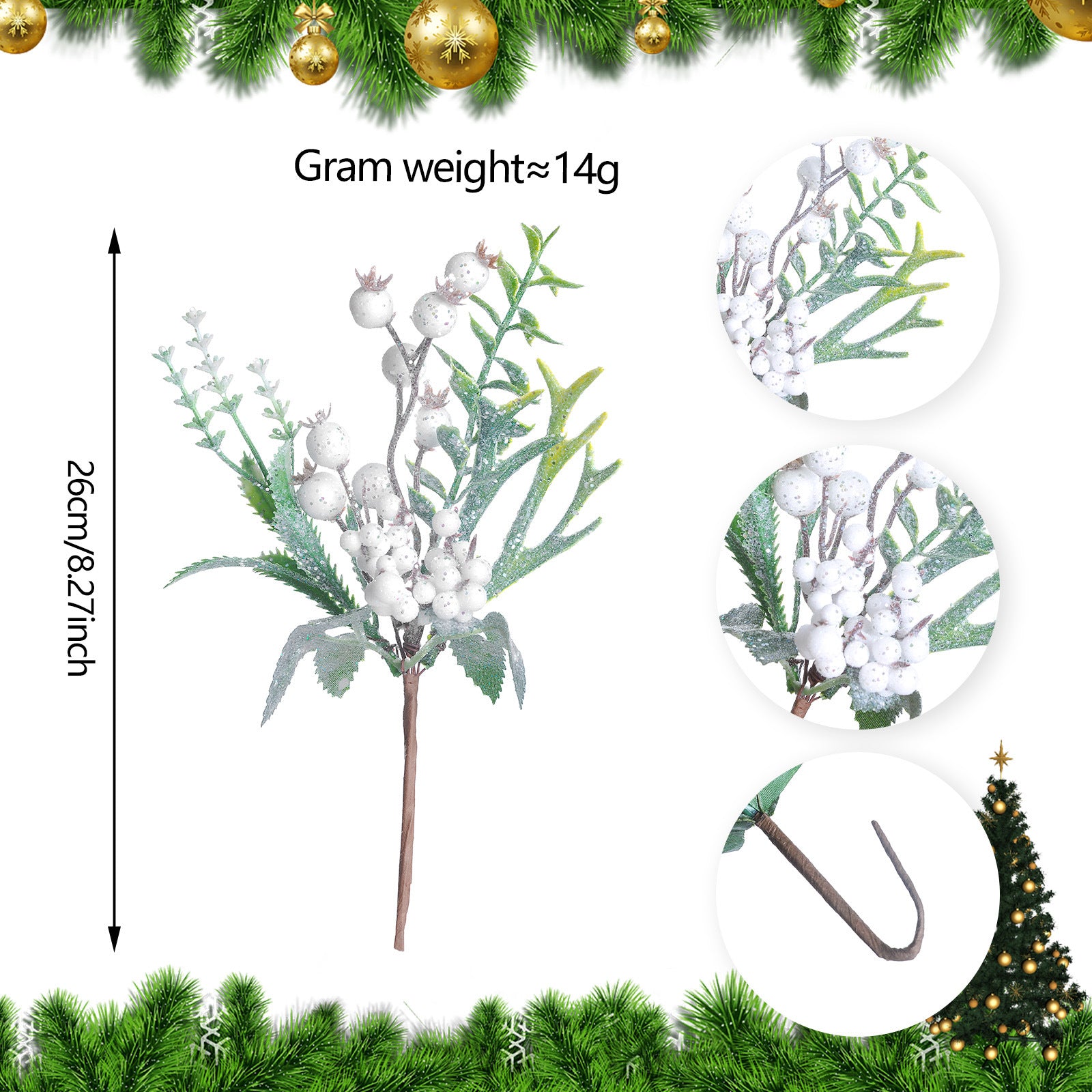 23 Modelle Künstliche Weihnachts-Kiefernnüsse & Beerensteckzweige – Rote & Weiße Beeren, Kiefernnüsse für Weihnachtsbaum, Kränze & Festliche Deko