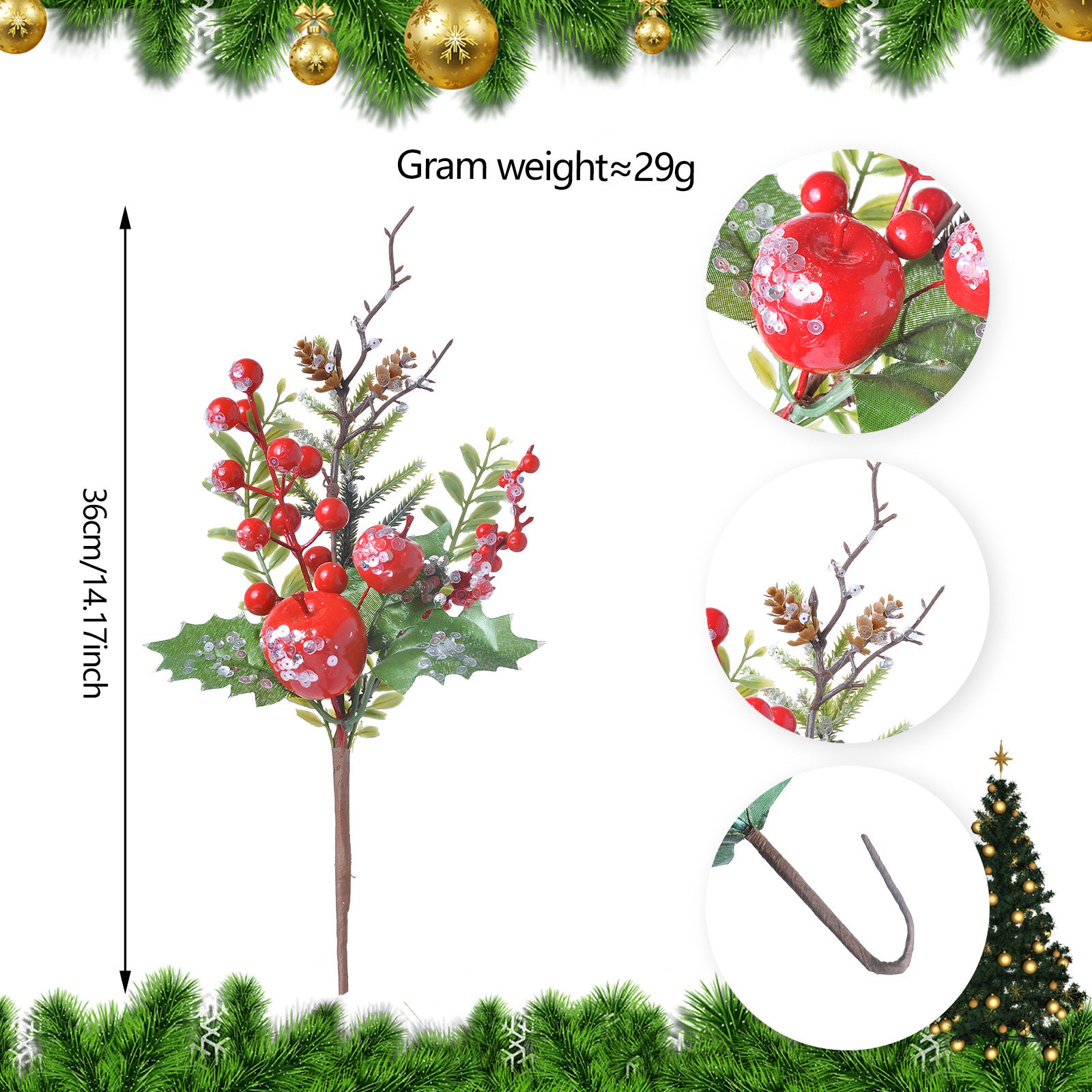 23 Modelle Künstliche Weihnachts-Kiefernnüsse & Beerensteckzweige – Rote & Weiße Beeren, Kiefernnüsse für Weihnachtsbaum, Kränze & Festliche Deko