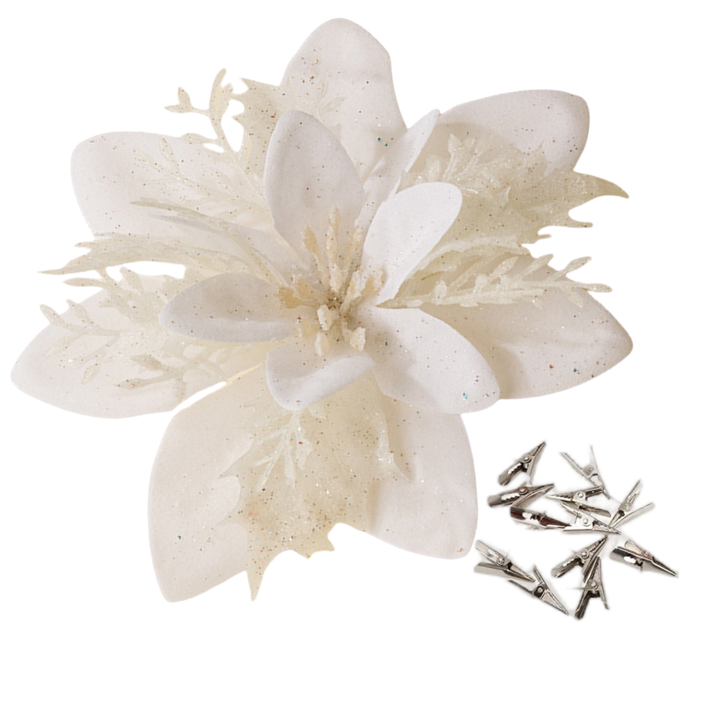 18 Stück Künstliche Poinsettien mit Klammern – Weihnachtsdekoration