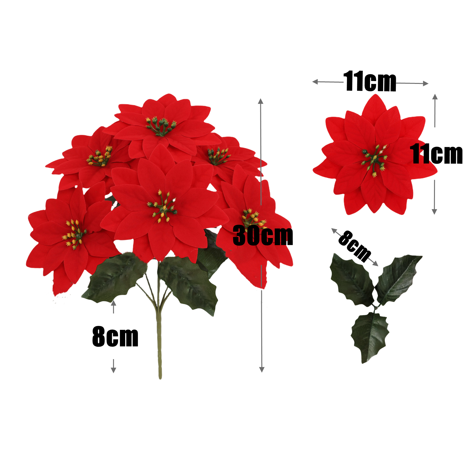 30 cm Künstliche Weihnachtssternsträucher – Samt-Weihnachtssterne zur Weihnachtsdekoration | Für Weihnachtsbaum, Haus & Vorplatz