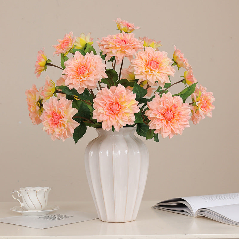 62 cm Künstliche einzelne Zweig-Dahlien mit zwei Blütenköpfen und feuchtem Griff