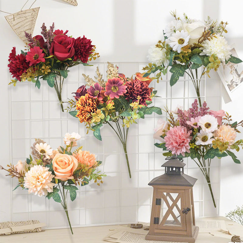 34 cm künstlicher Rosen- und Chrysanthemenstrauß – für Herbst- und Winter-Wohnraumdekoration