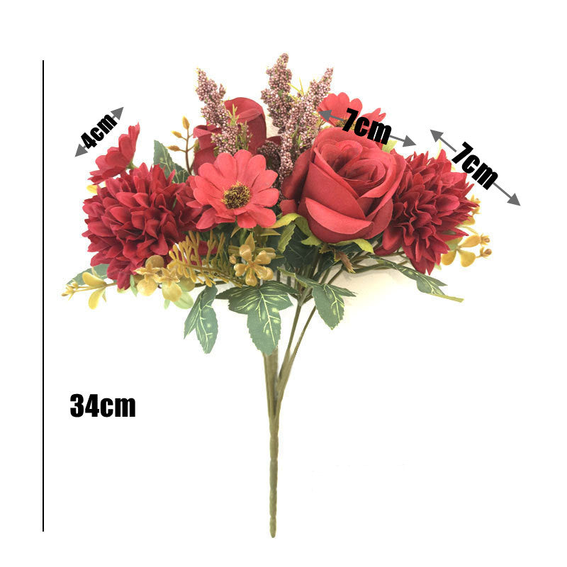 34 cm künstlicher Rosen- und Chrysanthemenstrauß – für Herbst- und Winter-Wohnraumdekoration