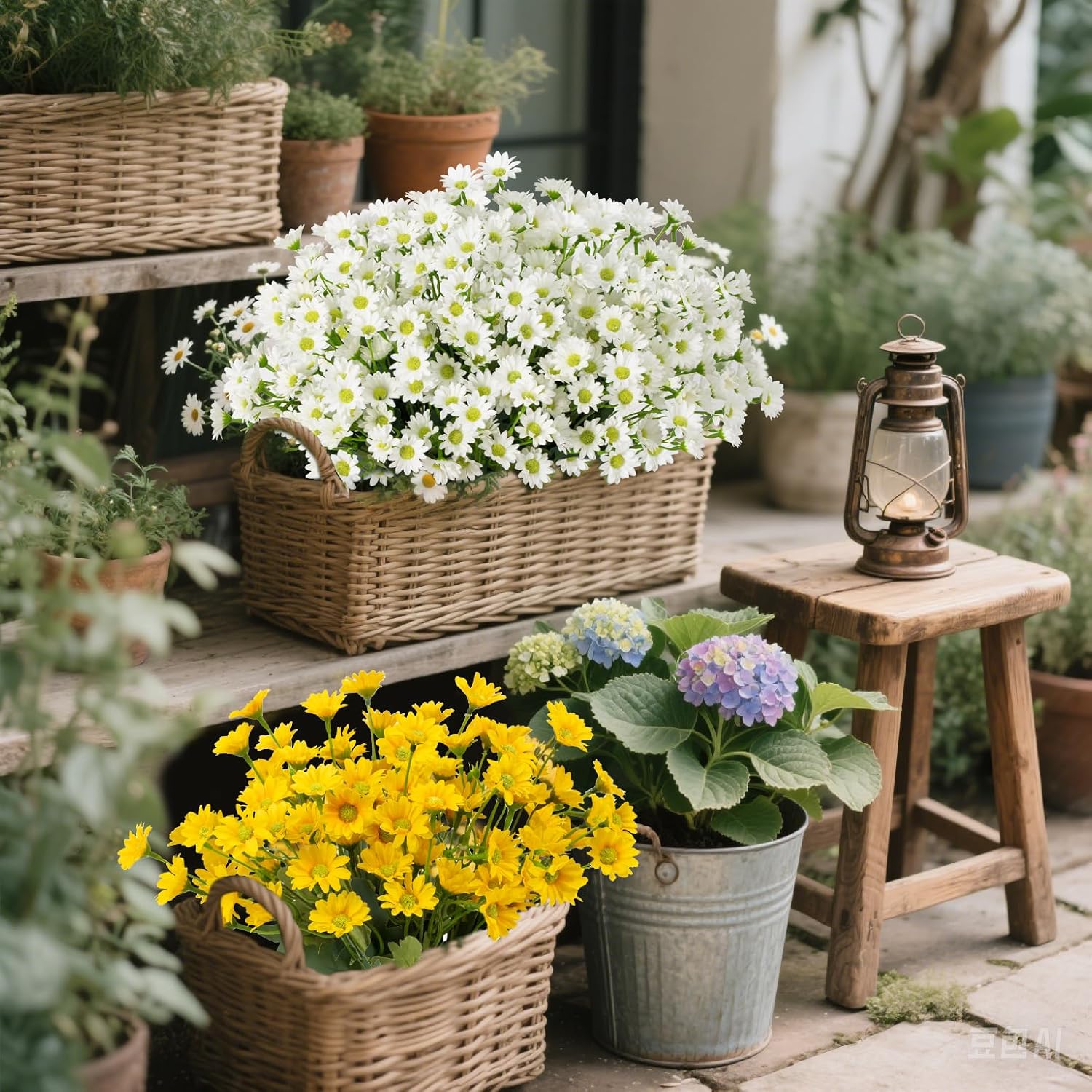 35cm Künstlicher Gänseblümchen-Strauch-Bukett – UV-beständige Künstliche Marguerite Blumen – Künstliche Blumen für Vorplatz, Garten, Terrasse, Pflanztopf und Heimdekoration