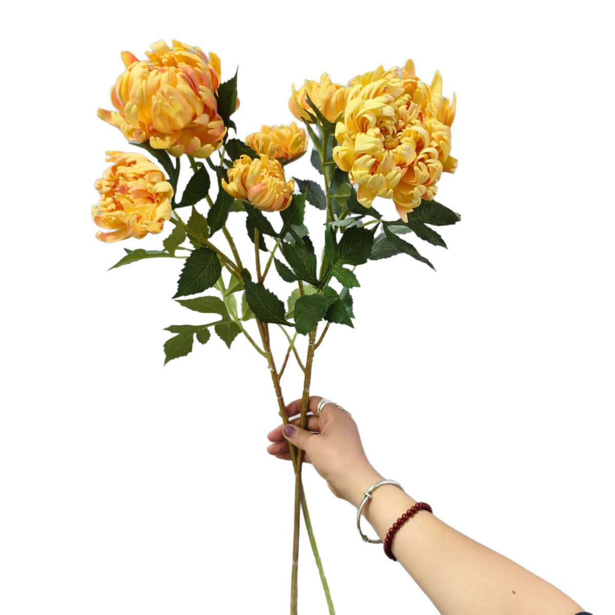 Künstliche Dahlien-Chrysantheme, 68 cm, Seidenstoff, 3 Blüten, Einzelstiel, für Innendekoration, Hotel, Einzelhandel, Hochzeitsdekoration