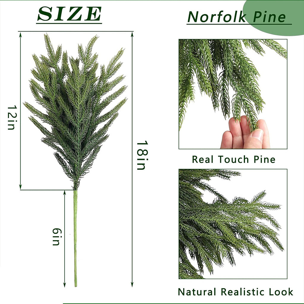 20 Stück 18 Zoll künstliche Norfolk-Kieferzweige, naturgetreue Kieferstiele für Vasen, Kamin, DIY-Girlande, Kranz, Tischdekoration und weihnachtliche Innendekoration