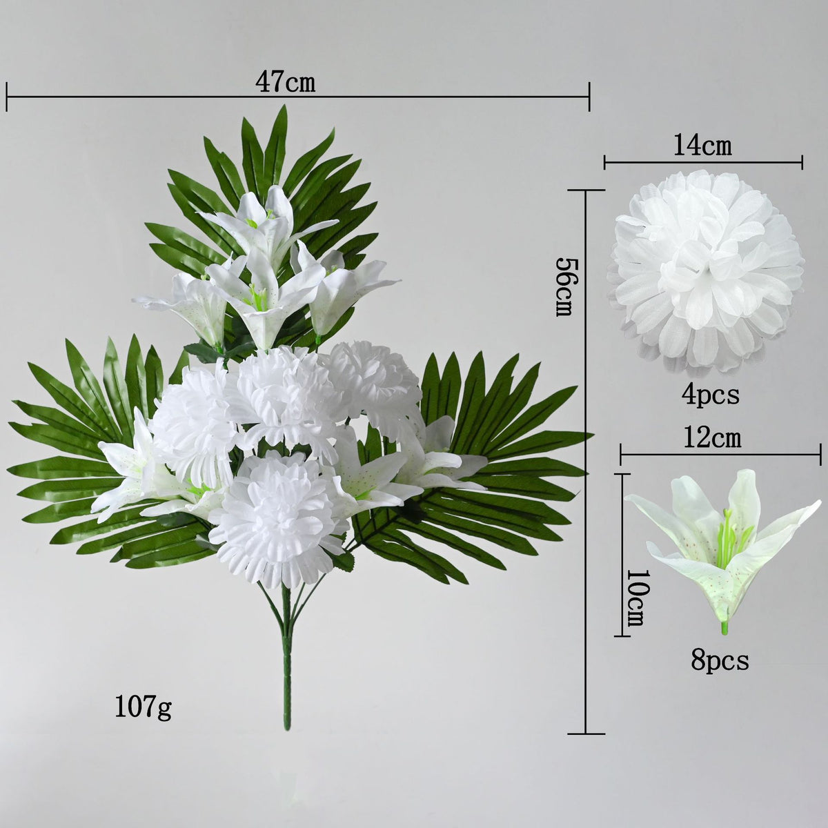 Künstlicher Blumenstrauß mit 12 Lilienblüten, 56 cm hoch, für Außendekoration und kommerzielle Räume