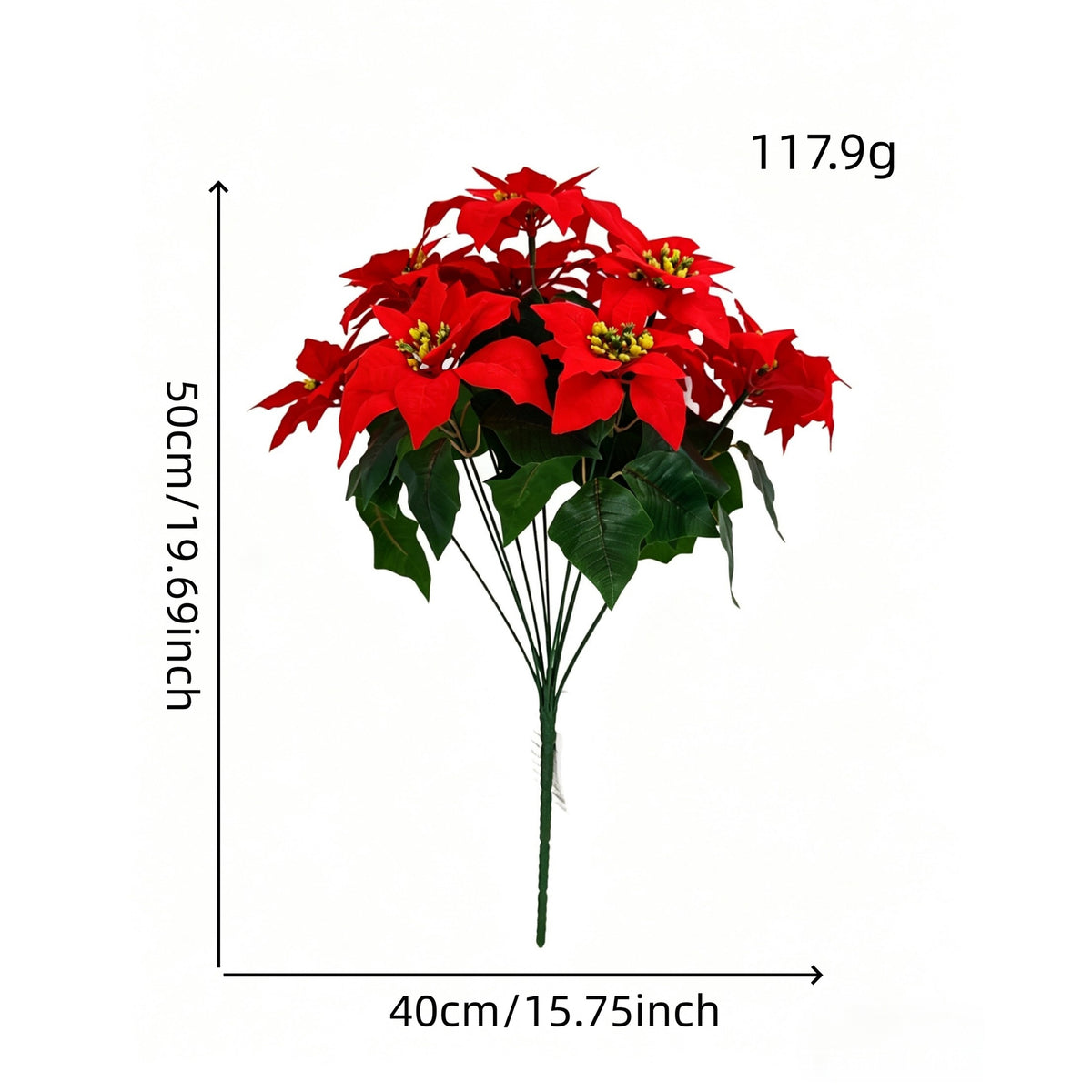 12-Blüten Kunstblumenstrauß, Weihnachtsstern, 50 cm, Seidenstoff