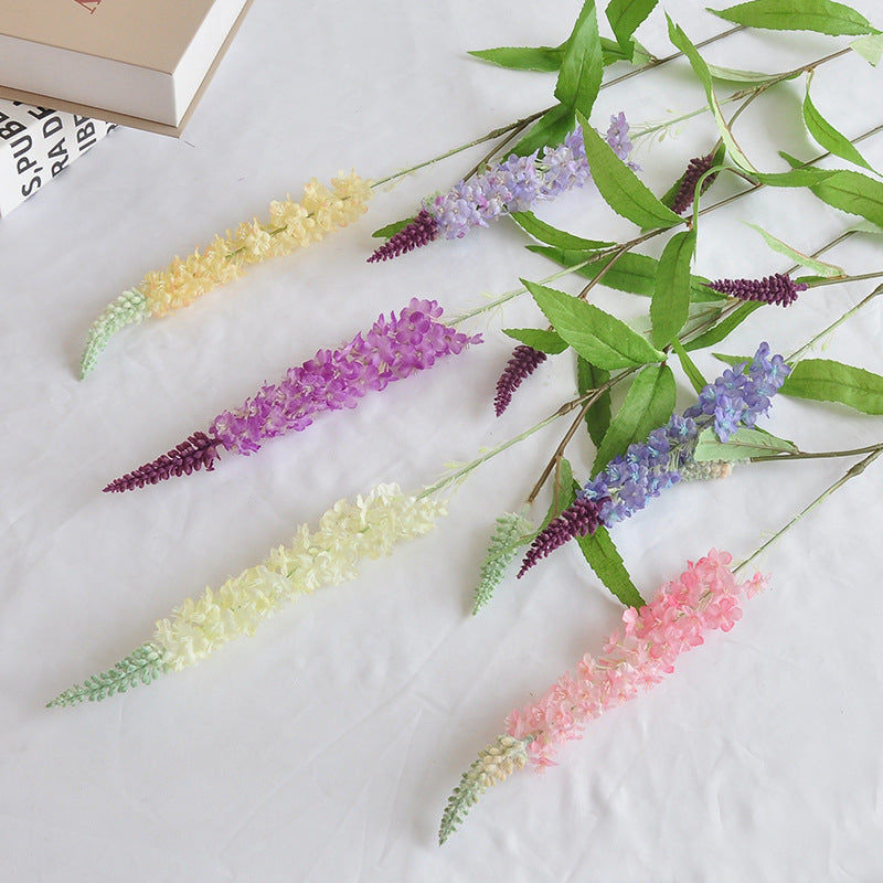 Künstliche Blumen, 1 Stängel mit 6 Blättern, Lavendel, Rittersporn & Katzenschwanzgras, 100 cm, für Hochzeitsdekoration, Ladenauslagen & Inneneinrichtung