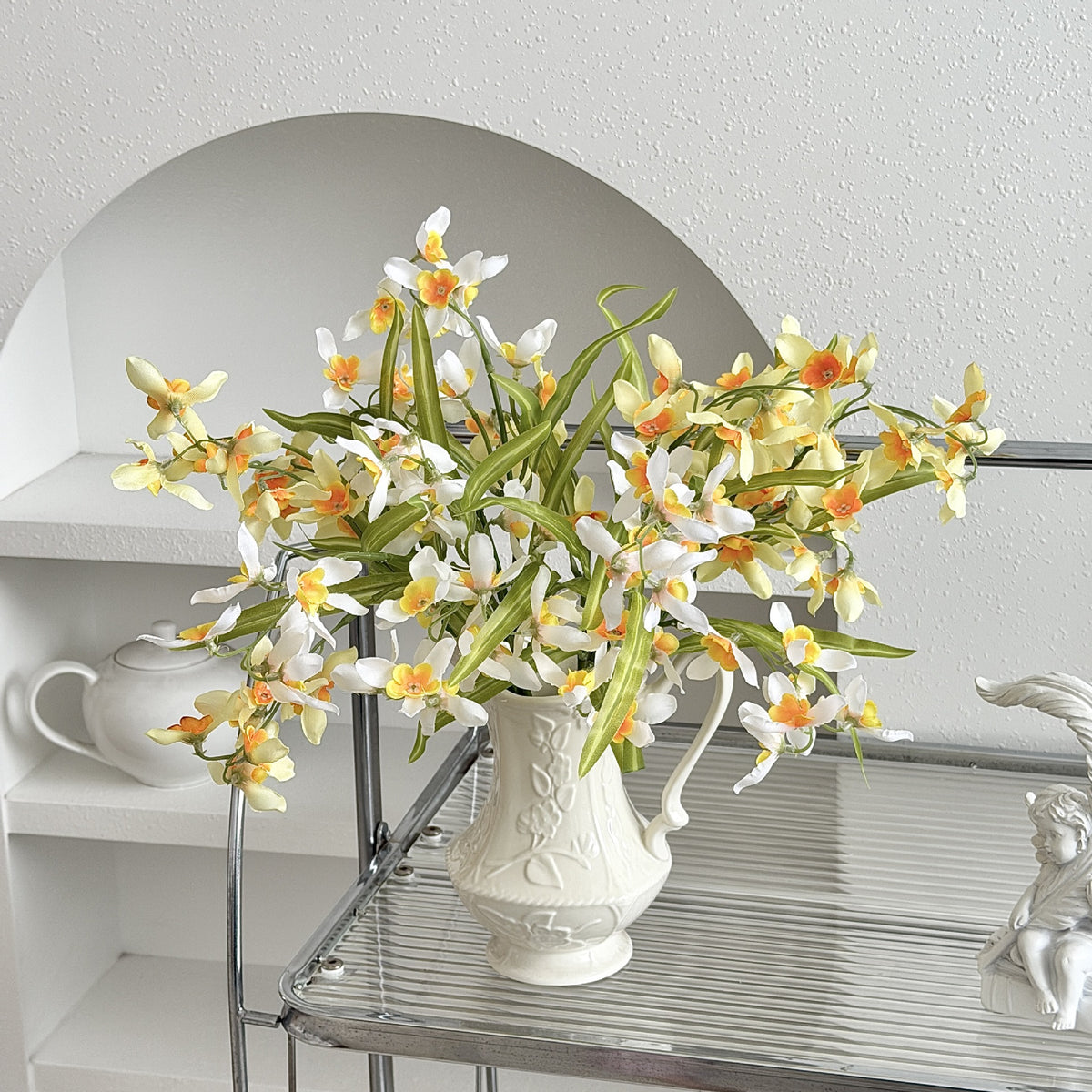 Künstliche Orchidee, Kleine Cymbidium, 50 cm, moderne Dekoration für Zuhause, Büro und Veranstaltungen