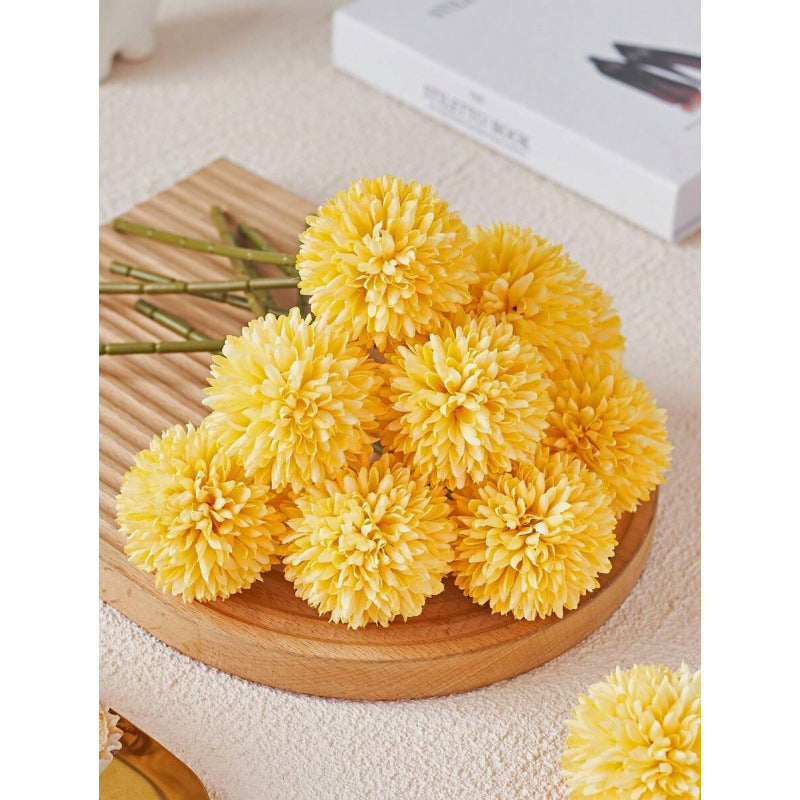 Künstliche Pompon-Chrysantheme, 10 Einzelstiele mit je 1 Blüte, Stoffblüten in Macaron-Farben, für Hochzeit & Dekoration