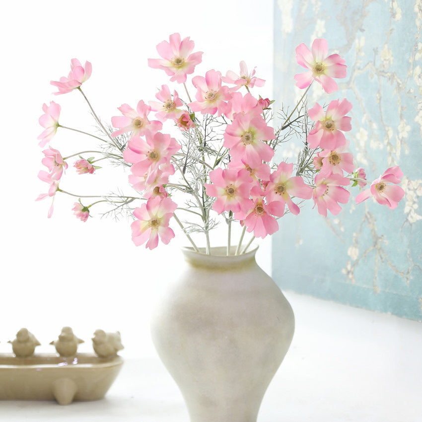 Künstliche Cosmea-Blüten, 6-blütiger Strauß aus Seidenstoff, 60 cm Höhe, für Wohn- und Geschäftsdekoration