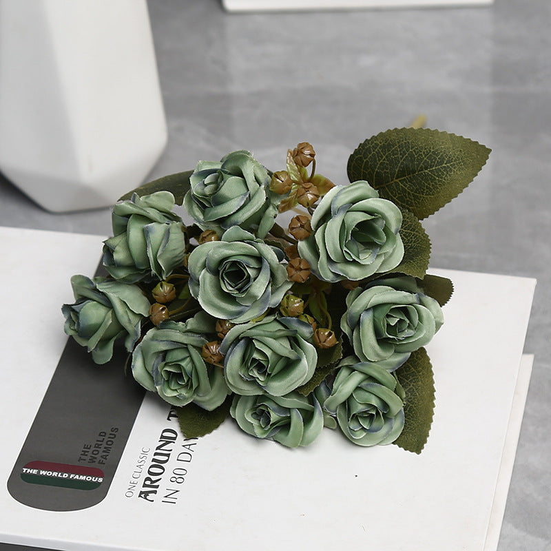 Künstliche Rosen Bouquet, 10 Blüten, 30 cm Höhe, Seidenstoff für Hochzeiten und Innendekoration