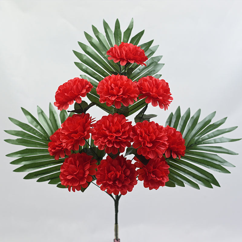 Künstliche Chrysanthemen Busch mit 12 Blüten, 52 cm Höhe, UV-beständig für Friedhof und Außenbereich