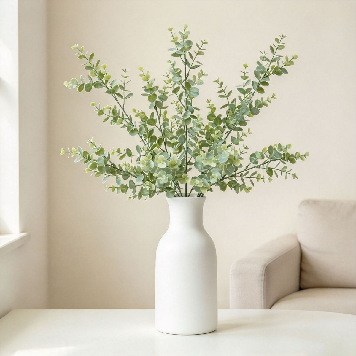 Kunstpflanze Eukalyptus & Münzblatt, Zweigbusch mit 36 Zweigen/Blättern, PE-Kunststoff, 68 cm, für Hochzeit, Deko & Schaufenster