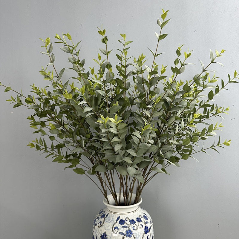 Kunstblume Eukalyptus, Einzelzweig mit 9 Zweigen und Blättern, Kunstseide-Stoff, biegbar, für Hochzeit, Deko und Büro