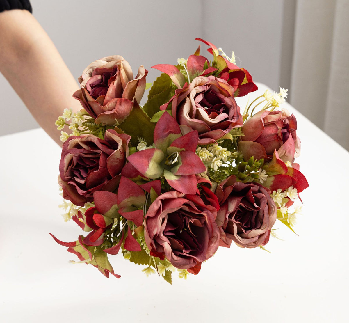 34 cm künstliche Rosenstrauß, realistisch, für Hochzeiten, Außendekoration, Wohnaccessoires