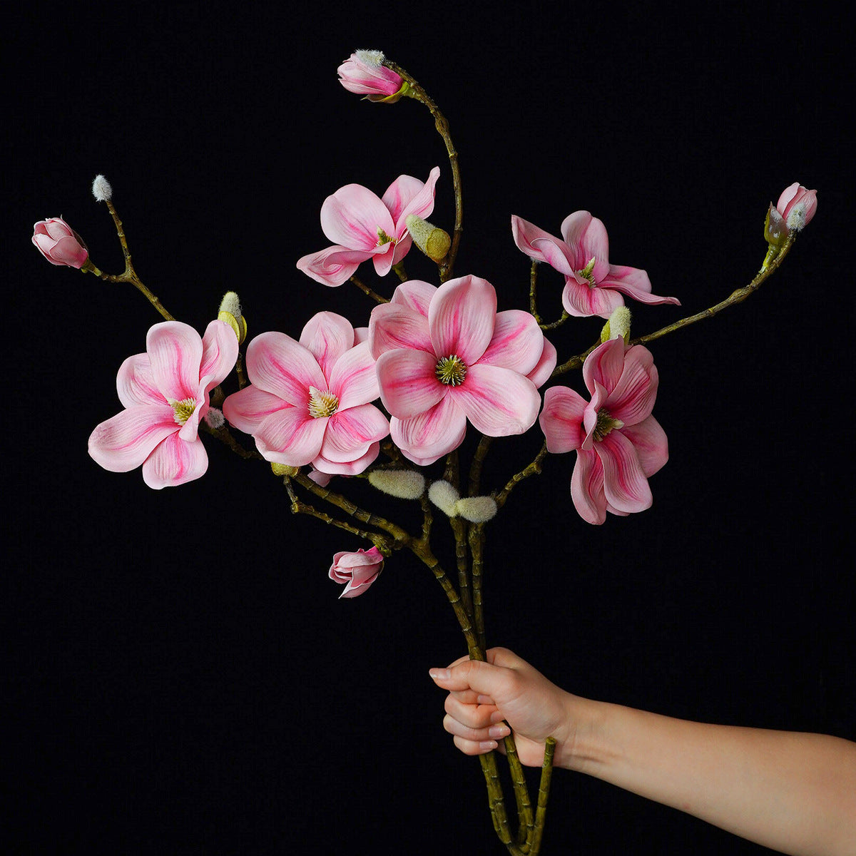 Künstliche Magnolien-Zweig mit 4 Blüten, 69 cm Höhe, einzeln, für Hochzeiten und Innendekoration