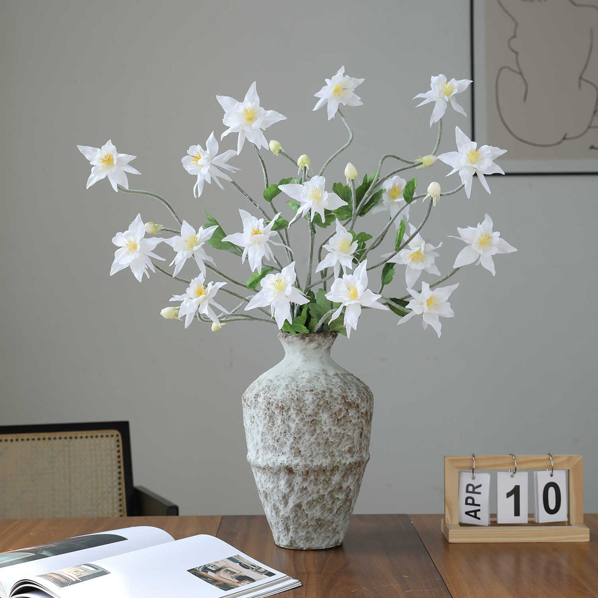 Künstliche Clematis 88 cm, Seidenblumen-Busch mit 9 Blüten, ländlicher Stil für Hochzeit, Innenraum, Tischdeko