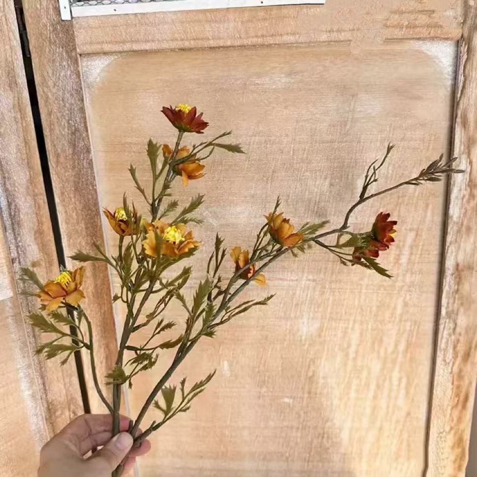 Retro-Kamille-Kunstblume, Einzelstiel mit 9 Blüten, Höhe 84 cm, Polyester-Seide, für Haushalt und Gewerbe