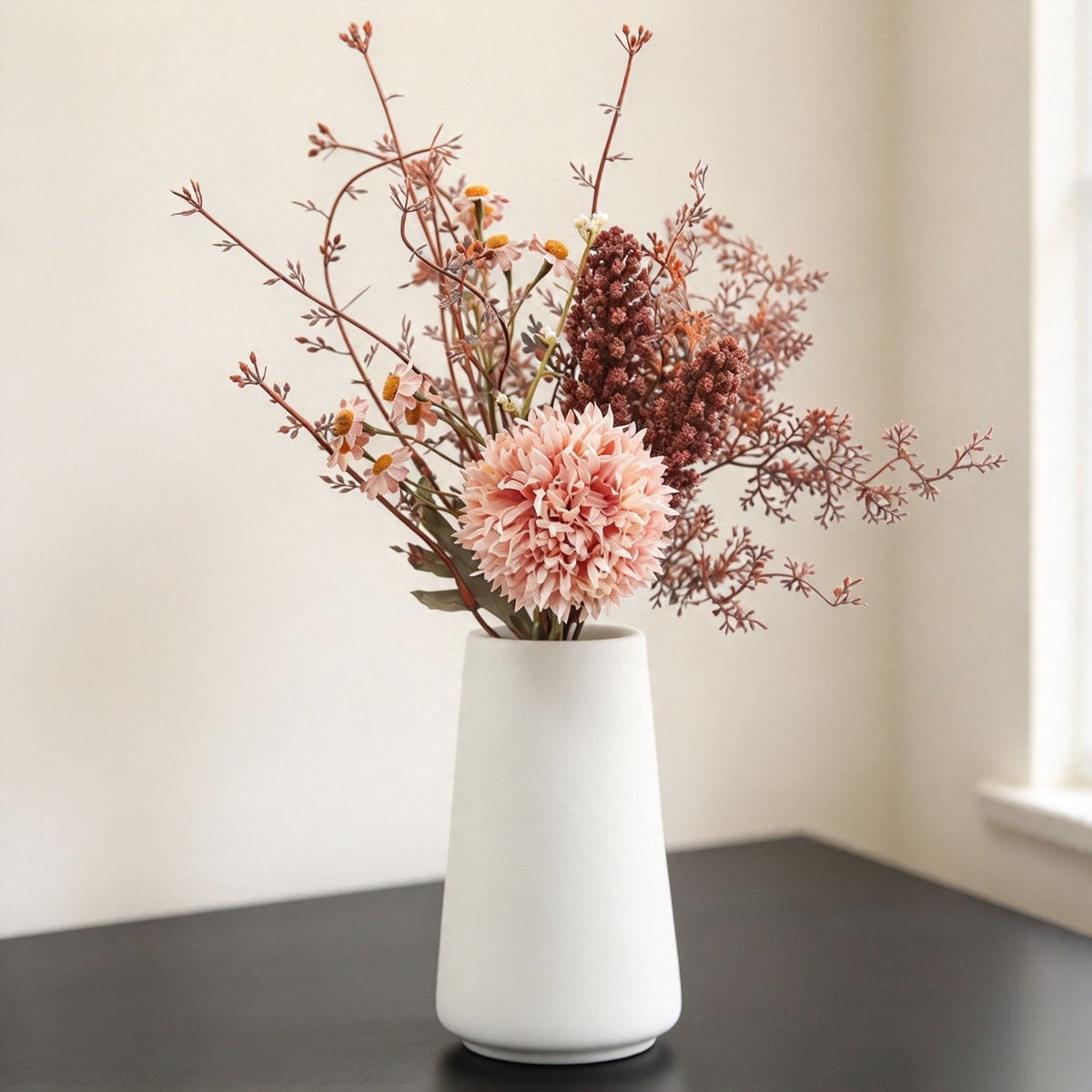 Künstliche Pusteblumen & Weizenähren Bouquet, Kunstblumen-Strauß aus Kunststoff, 35 cm, für Hochzeit, Dekoration und Gewerbe