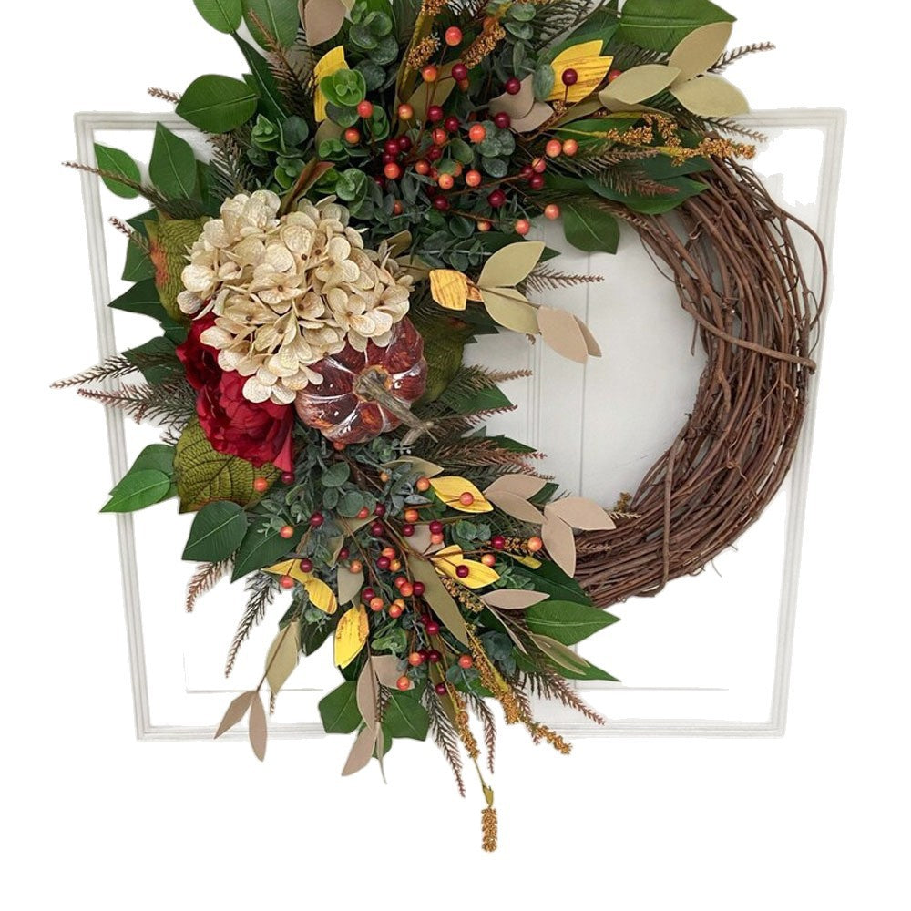 Herbstliche Hagebutten-Hortensien-Girlande, 40 cm, künstlich, rustikale Wanddekoration, Türbehang, Hochzeits- & Festdeko, Grabschmuck