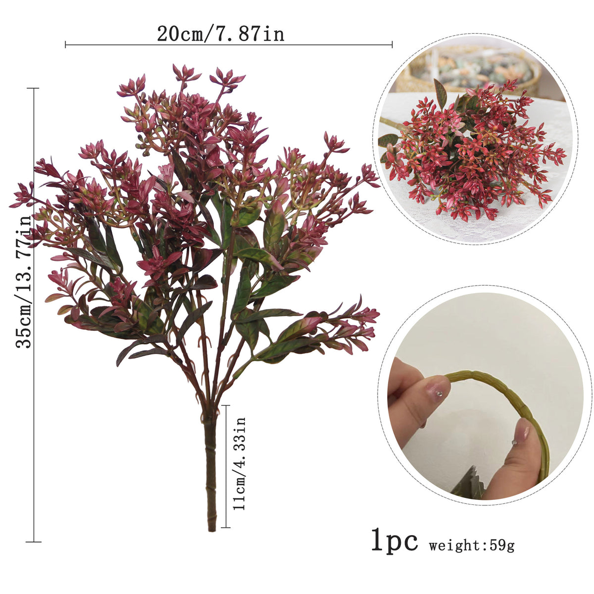 Kunstpflanze Kalanchoe-Busch, 15 Blütenköpfe, 35 cm, Kunststoff, für Hotel, Hochzeit, Wohnraum und Schaufenster