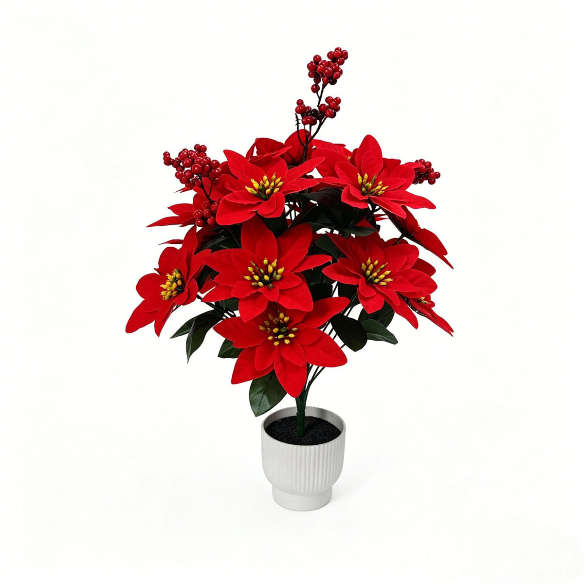53 cm künstlicher Weihnachtsstern (Poinsettie) aus Samtstoff, Buschform, für festliche Dekoration, Hotel, Büro und Zuhause
