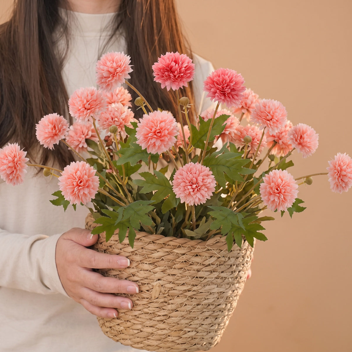 Künstliche Löwenzahn- und Chrysanthemen-Blumenstrauß, 55 cm hoch, 4 Blüten, Seidenstoff