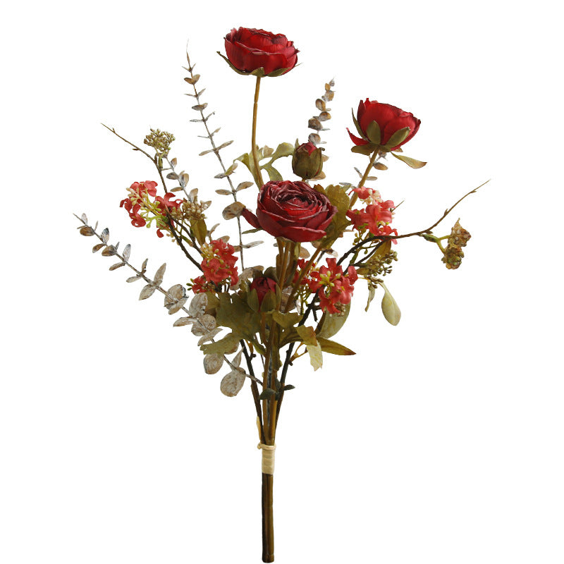 Künstlicher Anemonenstrauß, Kunstblumen im Vintage-Stil mit 5 Blüten, Kunstseide-Optik, für Herbst- und Winterdeko