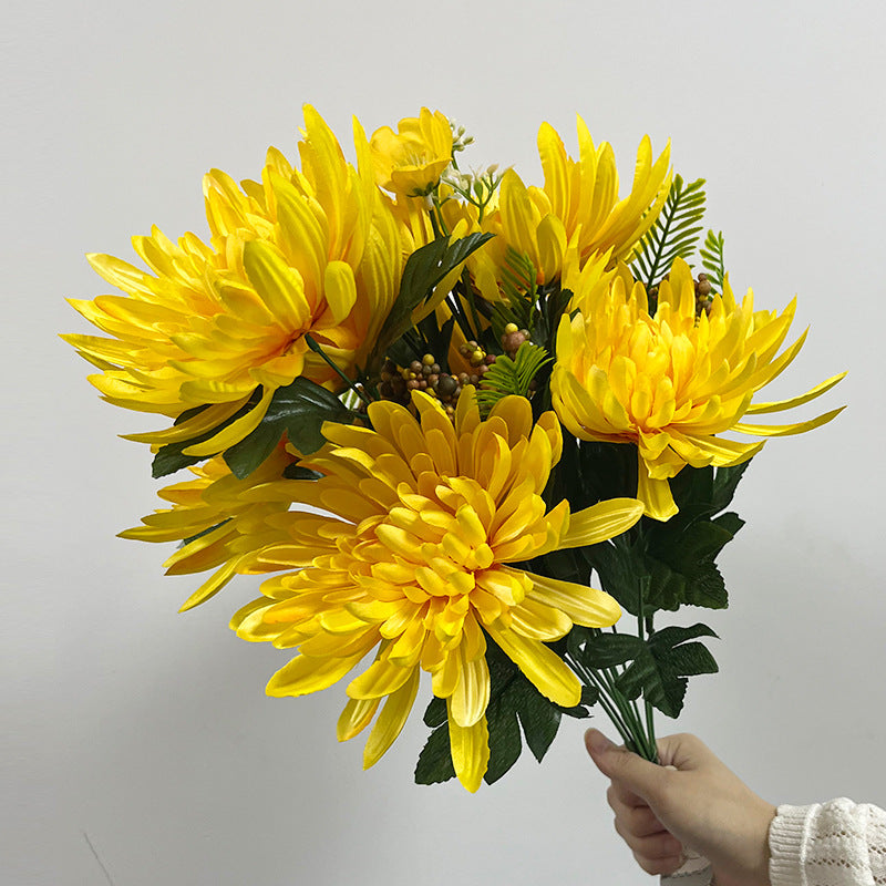 Künstliche Chrysantheme, 52 cm hoher Seidenblumen-Busch für Festtagsdekoration, Hochzeit, Innenraum