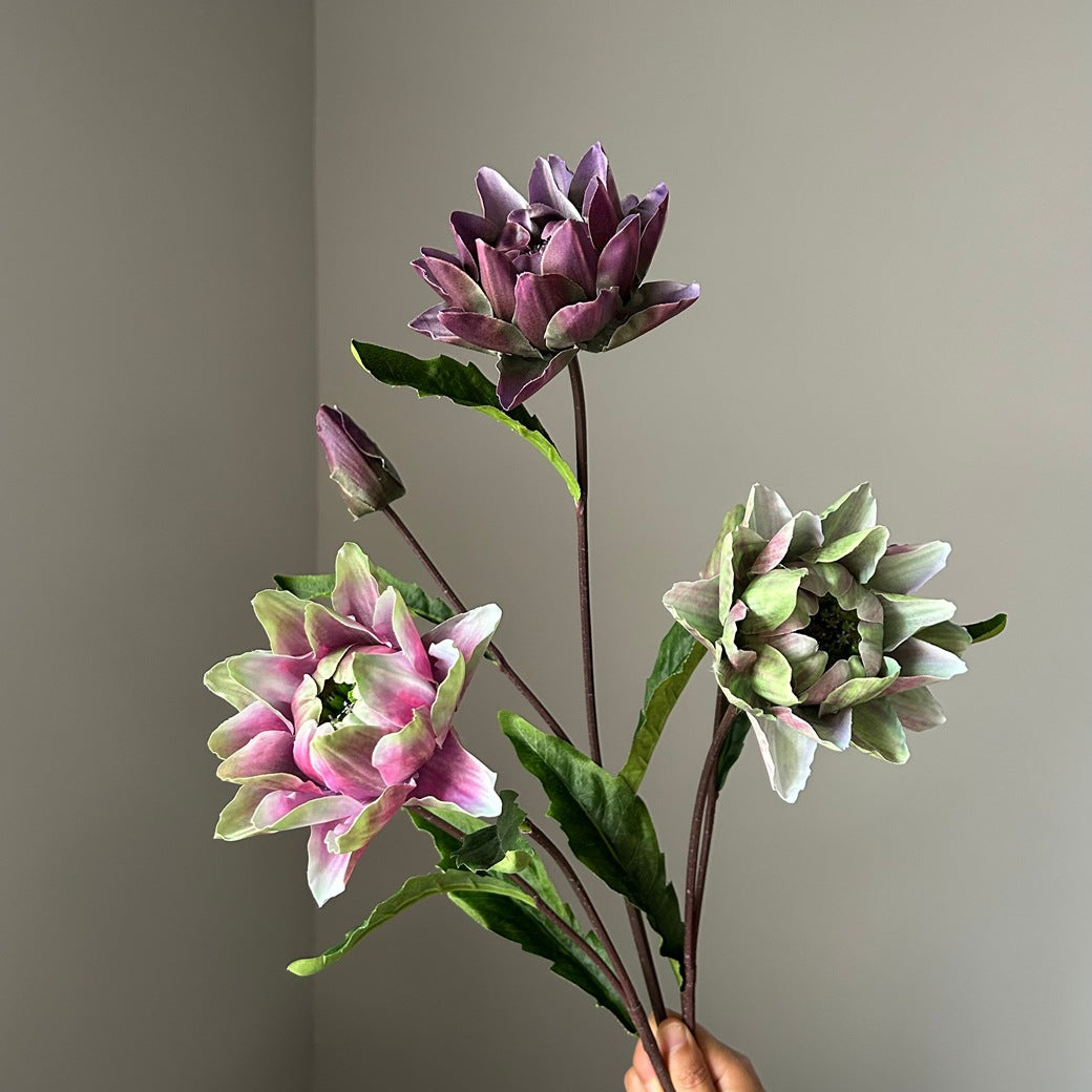 Kunstblume Distel & Ananasblüte, Einzelstiel mit 2 Blüten, 67 cm hoch, Kunststoff, für Hochzeit, Dekoration, Büro