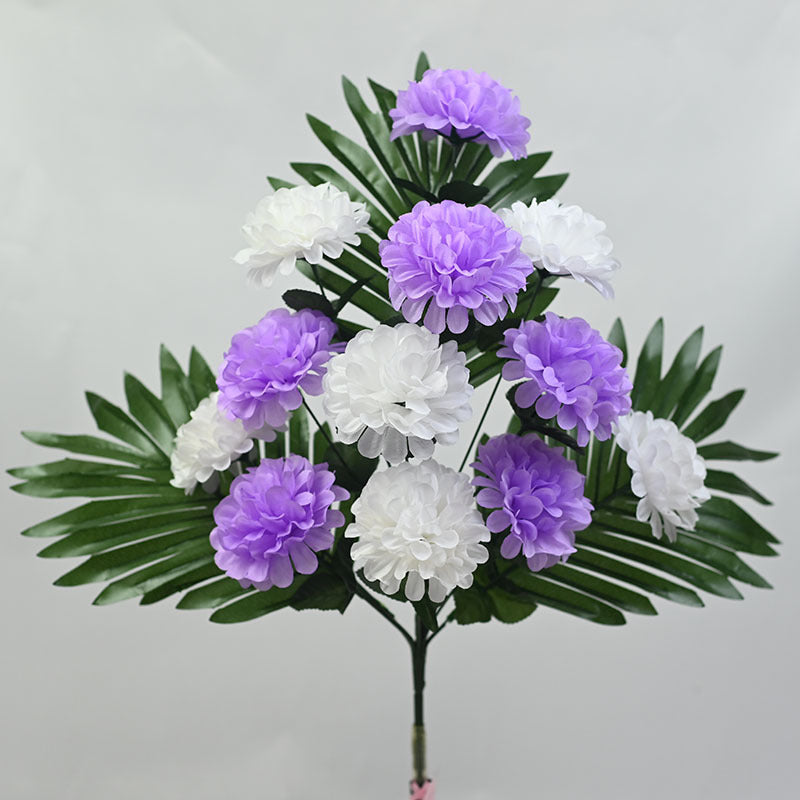 Künstliche Chrysanthemen Busch mit 12 Blüten, 52 cm Höhe, UV-beständig für Friedhof und Außenbereich
