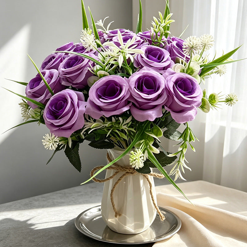 Künstlicher Rosenstrauß mit 18 Blüten, 40 cm, modern-ländlich, für Hochzeit, Dekoration, Büro, Hotel