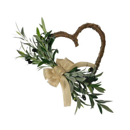 Künstlicher Olivenzweig-Kranz, 45 cm, rustikaler Frühlings-/Sommer-Dekokranz für Haustür, Hochzeit, Innenraum